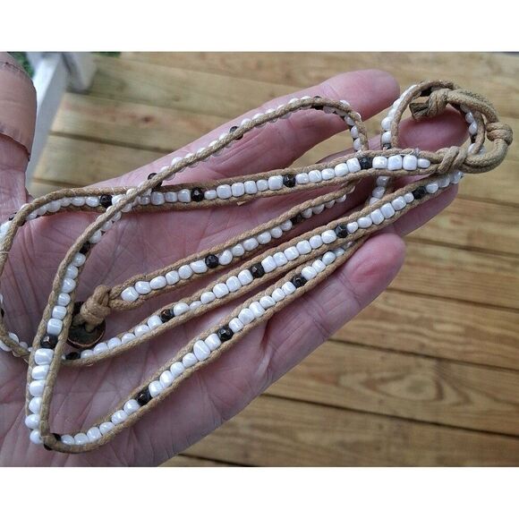 Handmade Jewelry - 31" wrap bracelet or long necklace rope white glass & copper beads